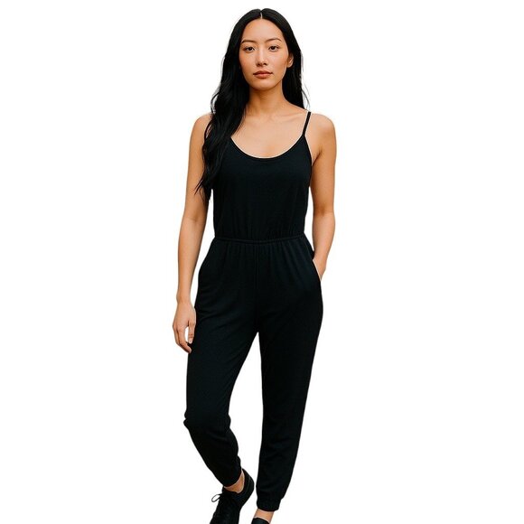 Offline By Aerie Double Strap Jogger Jumpsuit Black Size L Minimalist Spring - Picture 1 of 16